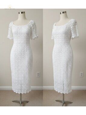 Floral Lace Off Shoulder Bodycon Midi Dress Short Sleeve Formal